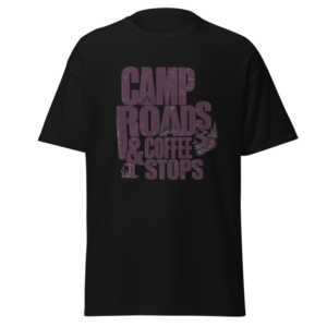 Camp Roads & Coffee Stops T-Shirt in black, front view