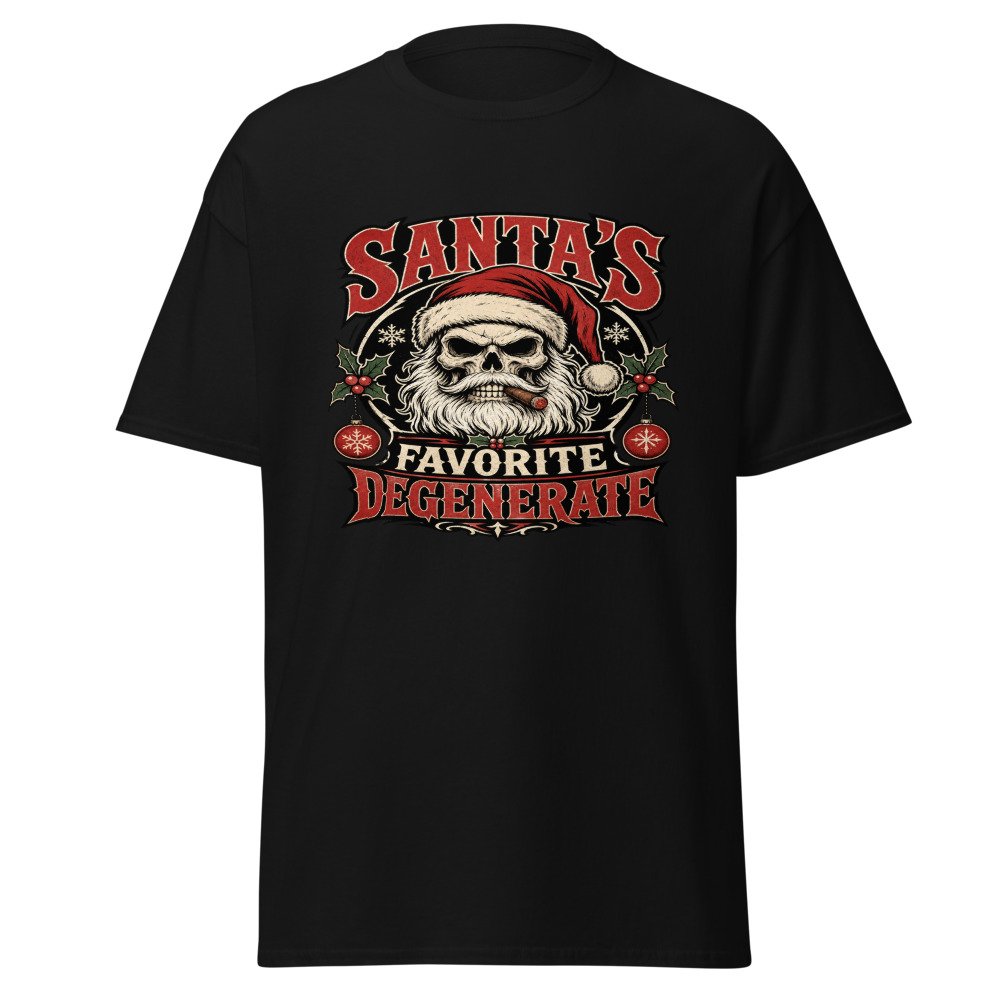 unisex classic tee black front 6acfa622398dd.jpg Santa's Favorite Degenerate T-Shirt mockup
