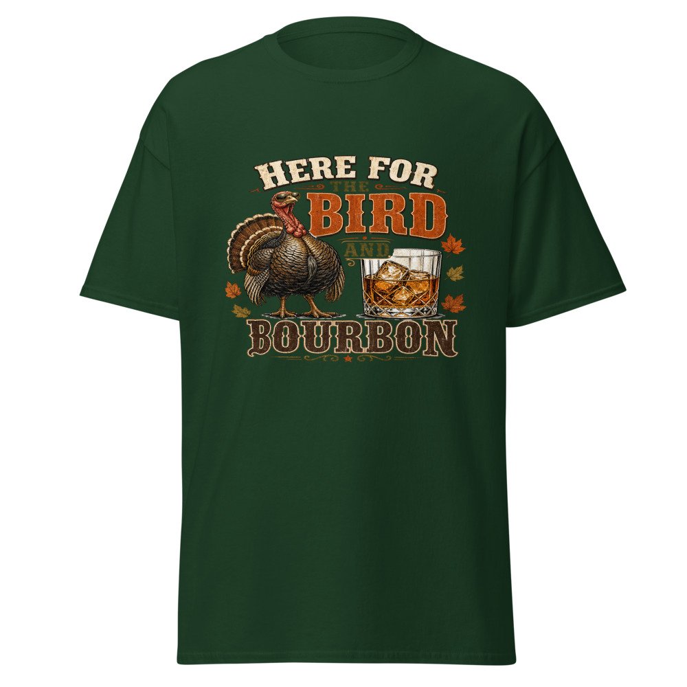 unisex classic tee forest green front 6ada02758804e.jpg Here for the BIrd and Bourbon T-Shirt mockup
