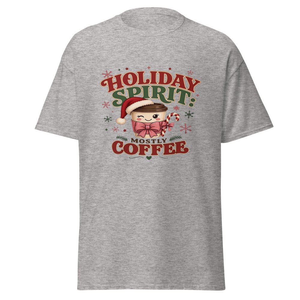 unisex classic tee sport grey front 6ad79e0c8fa11.jpg Holiday Spirit Mostly Coffee T-Shirt mockup