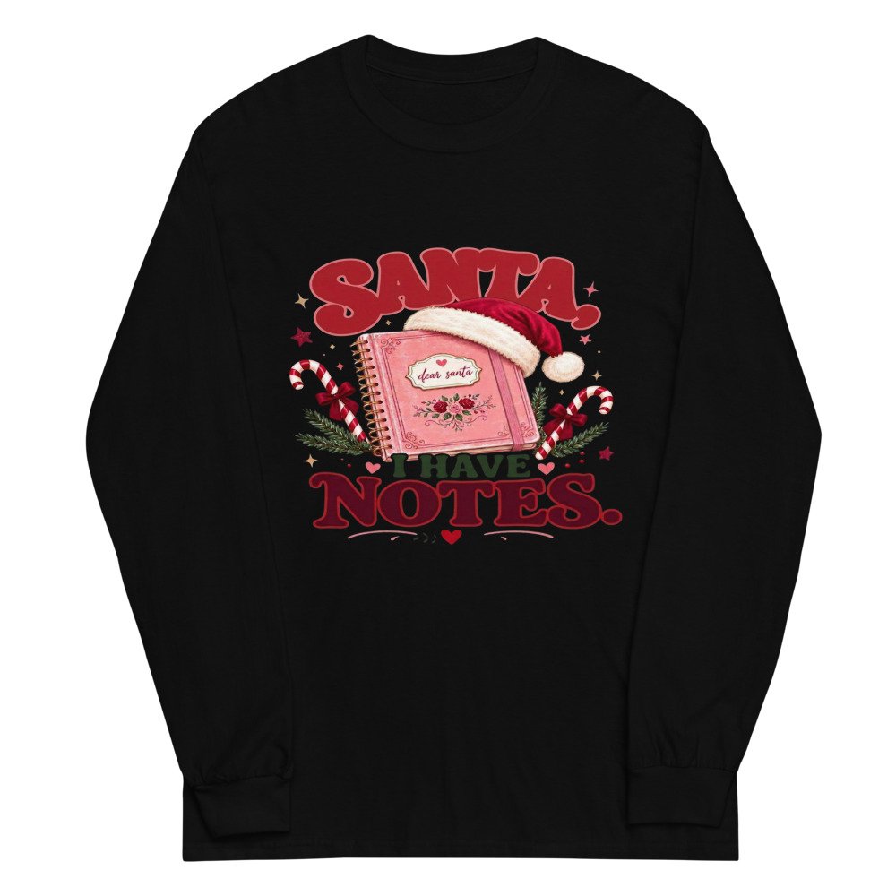 unisex long sleeve shirt black front 6acfb370cb4e9.jpg Santa I have Notes Long-Sleeve mockup