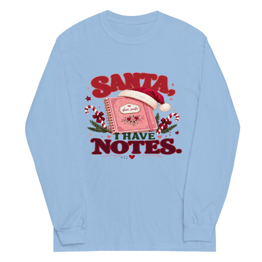 unisex long sleeve shirt light blue front 6acfb370cd6f6.jpg Santa I have Notes Long-Sleeve mockup