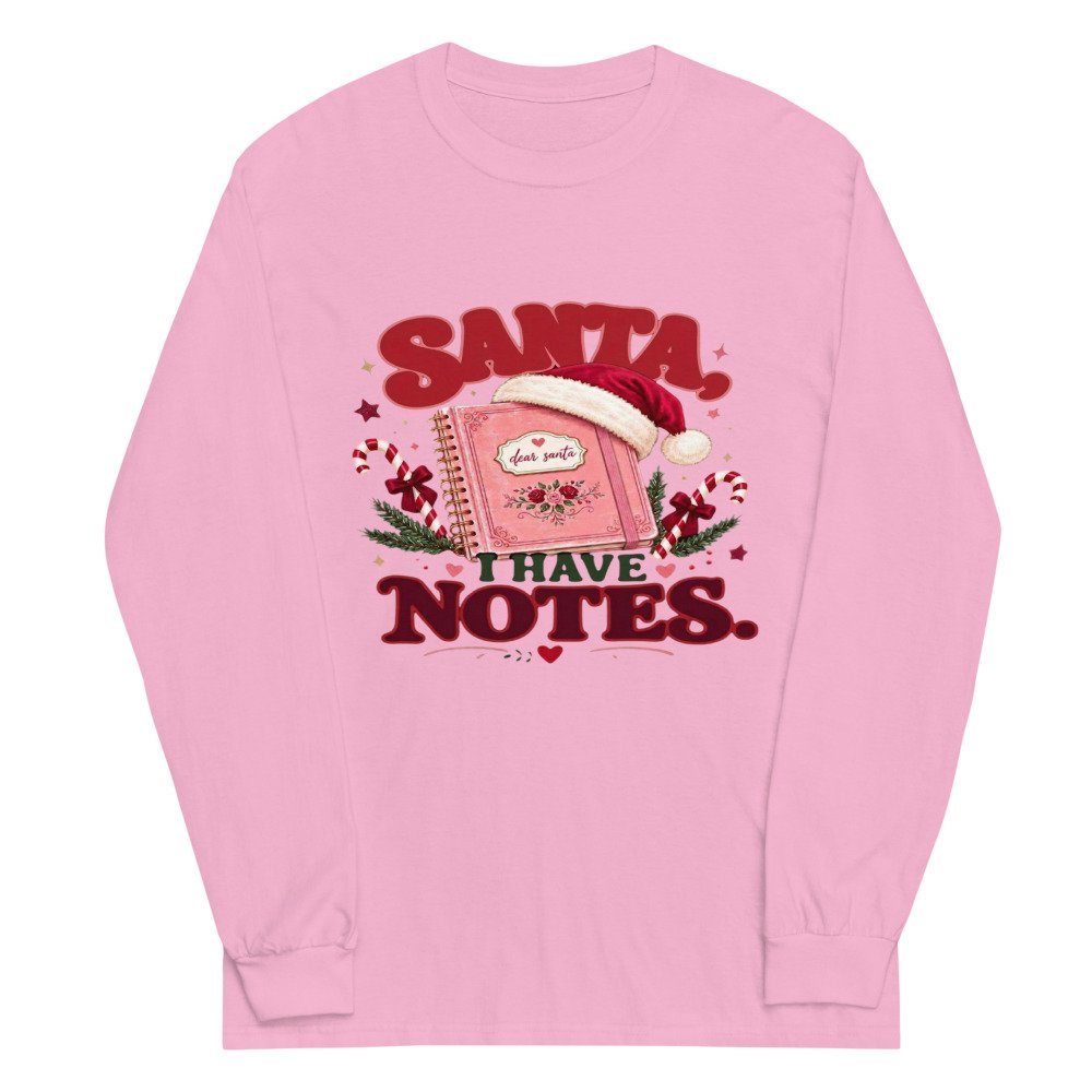 unisex long sleeve shirt light pink front 6acfb370cf1b9.jpg Santa I have Notes Long-Sleeve mockup