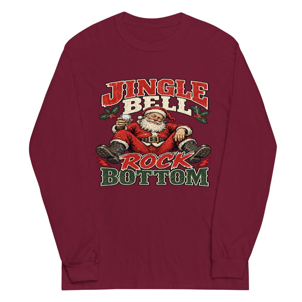 unisex long sleeve shirt maroon front 6ad9343cb81bd.jpg Jingle Bell Rock Bottom Long-Sleeve mockup