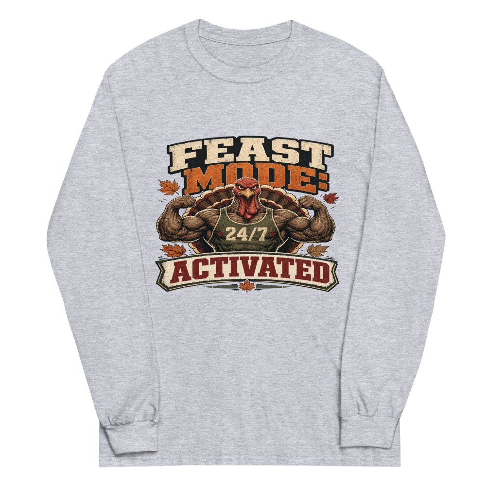 unisex long sleeve shirt sport grey front 6acfae79e41bd.jpg Feast Mode Activated Long-Sleeve mockup