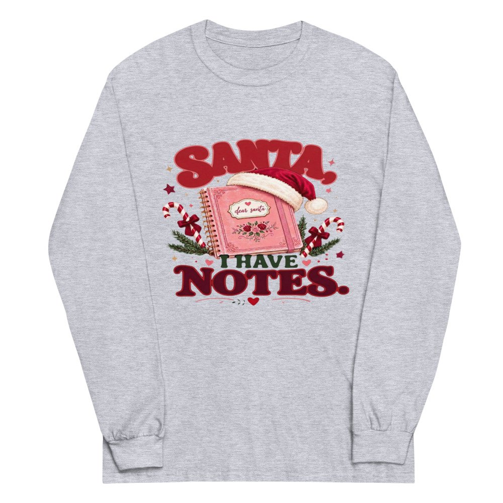 unisex long sleeve shirt sport grey front 6acfb370cc87e.jpg Santa I have Notes Long-Sleeve mockup