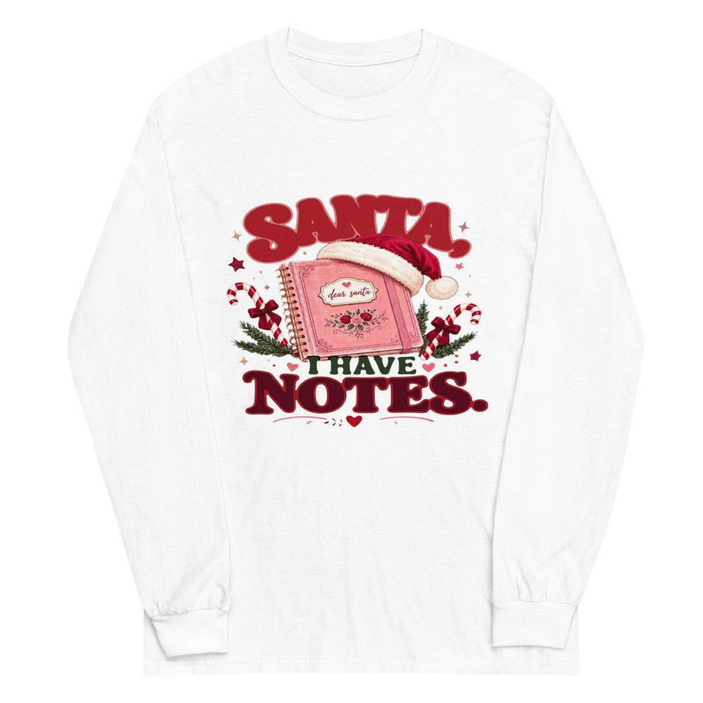 unisex long sleeve shirt white front 6acfb370d033d.jpg Santa I have Notes Long-Sleeve mockup